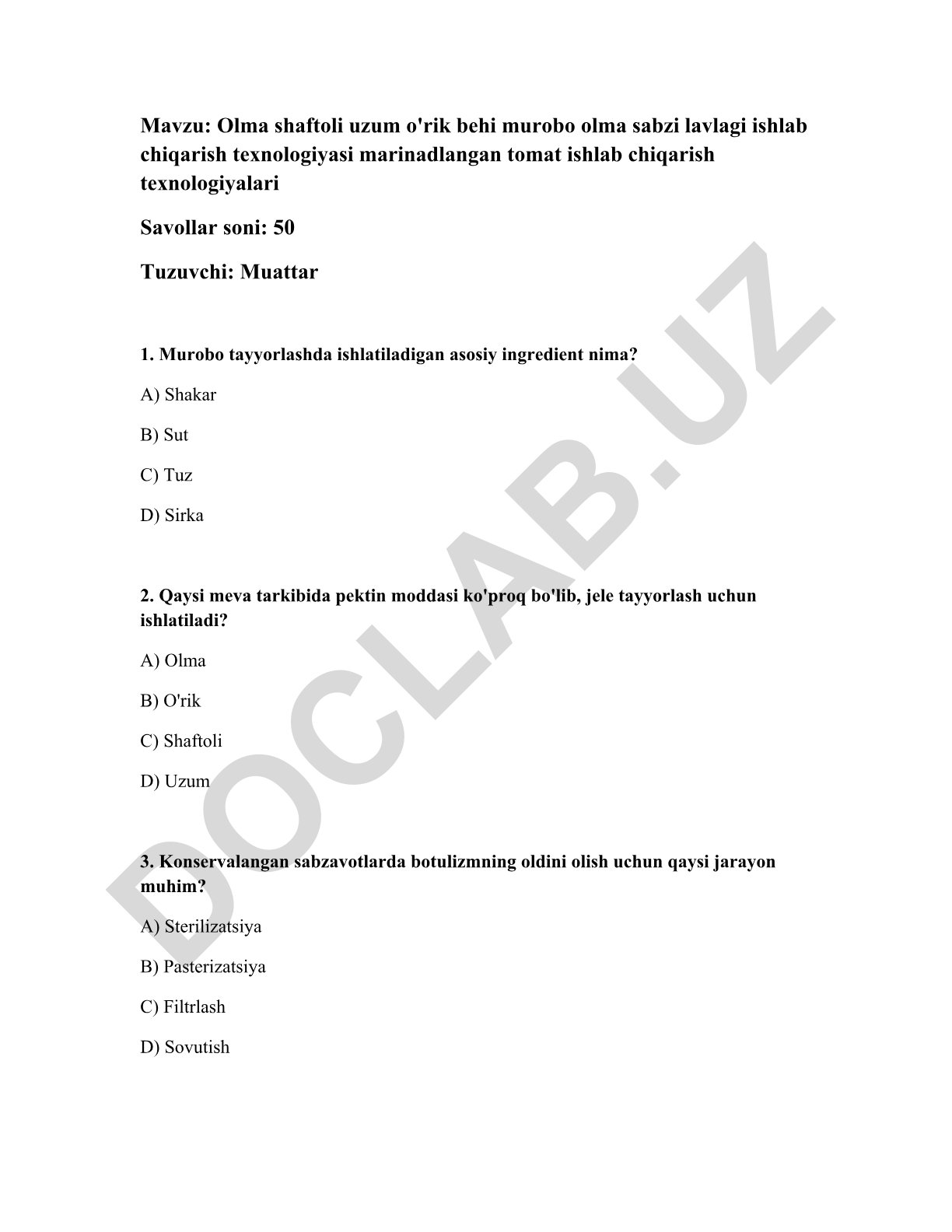 Olma shaftoli uzum o'rik behi murobo olma sabzi lavlagi ishlab chiqarish texnologiyasi marinadlangan tomat ishlab chiqarish texnologiyalari