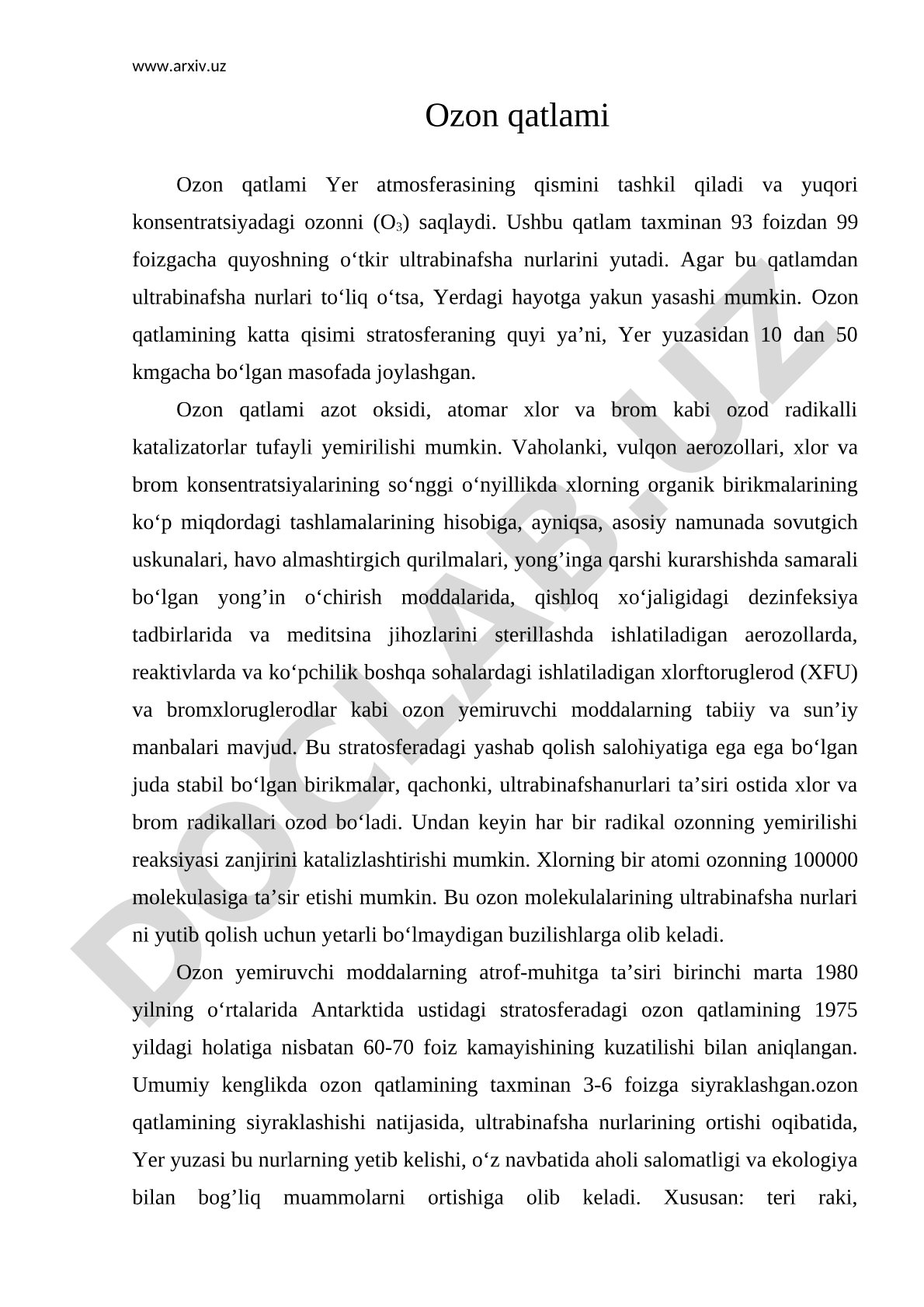 Ozon qatlami va uning yemirilishi