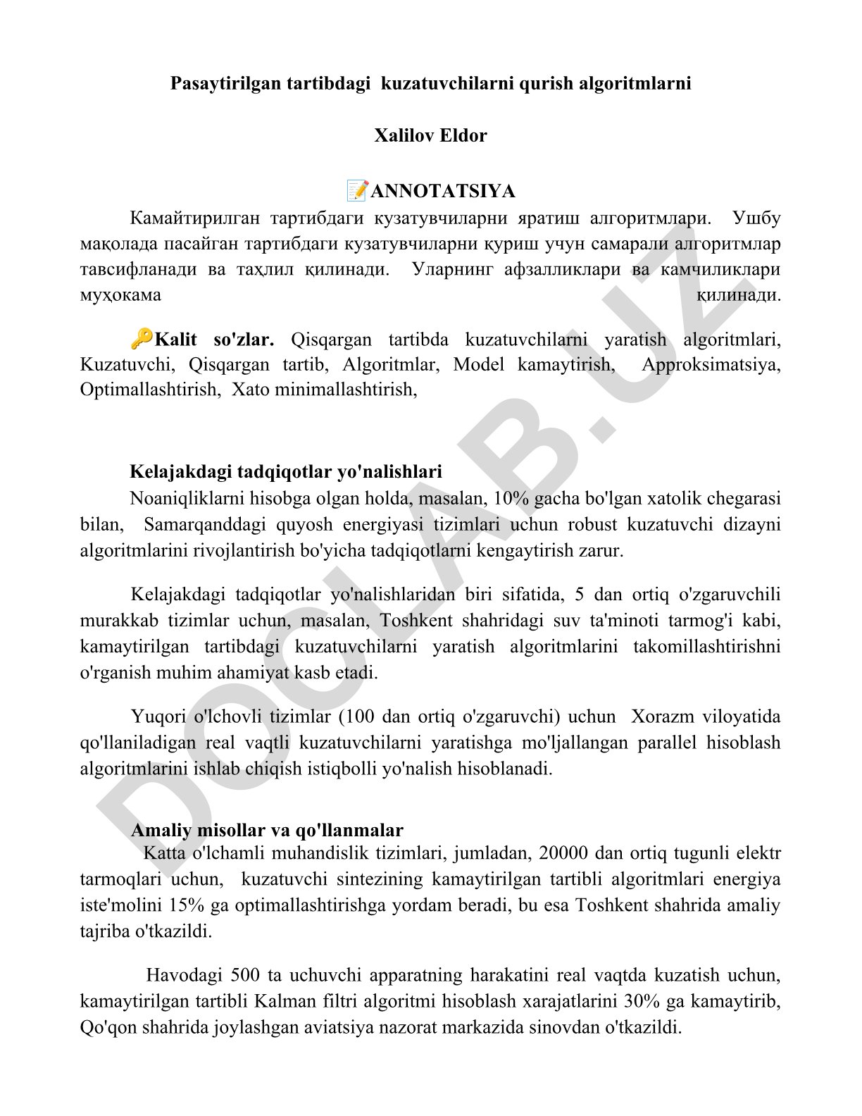 Pasaytirilgan tartibdagi kuzatuvchilarni qurish algoritmlari