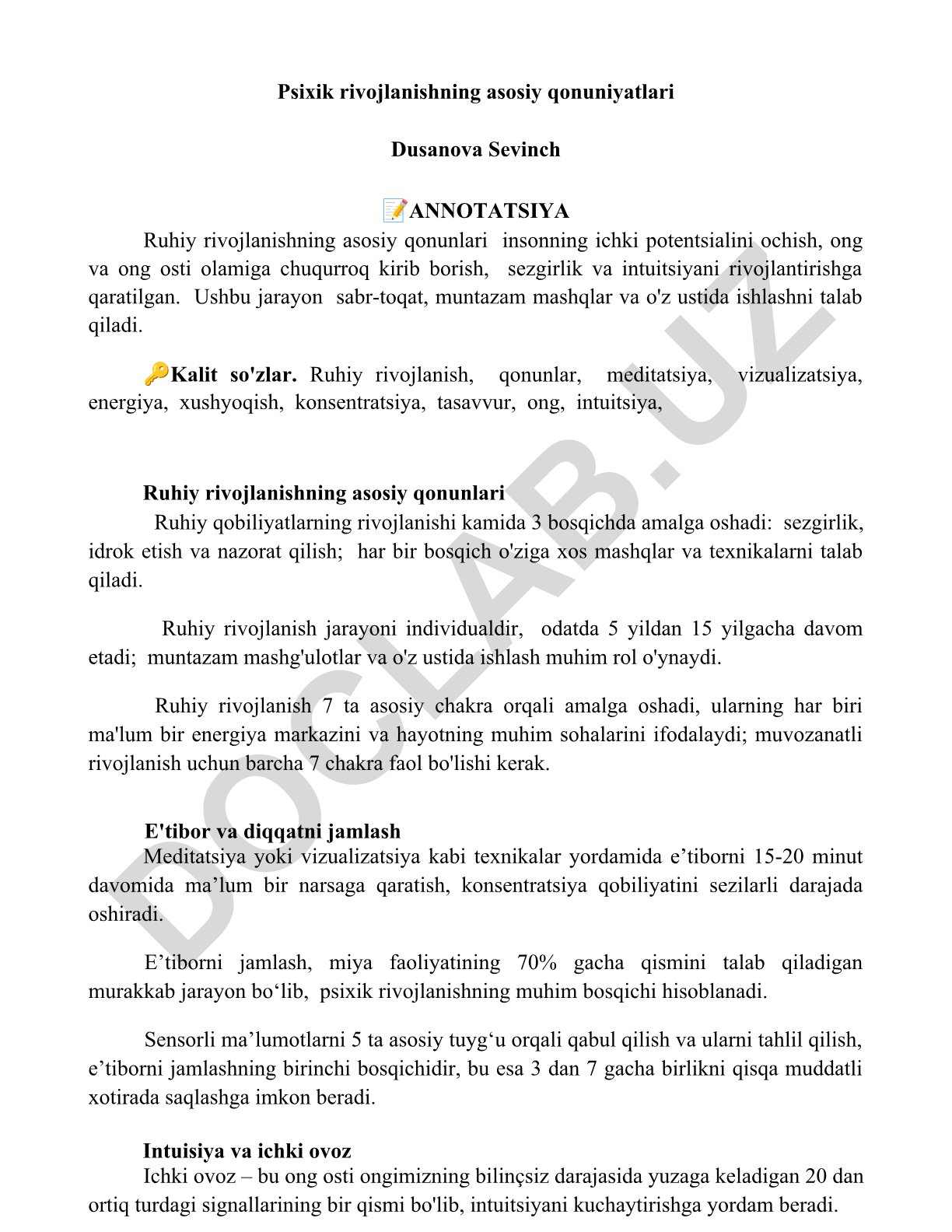 Psixik rivojlanishning asosiy qonuniyatlari
