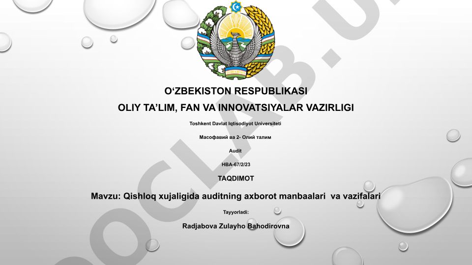 Qishloq xo'jaligida auditning axborot manbaalari va vazifalari