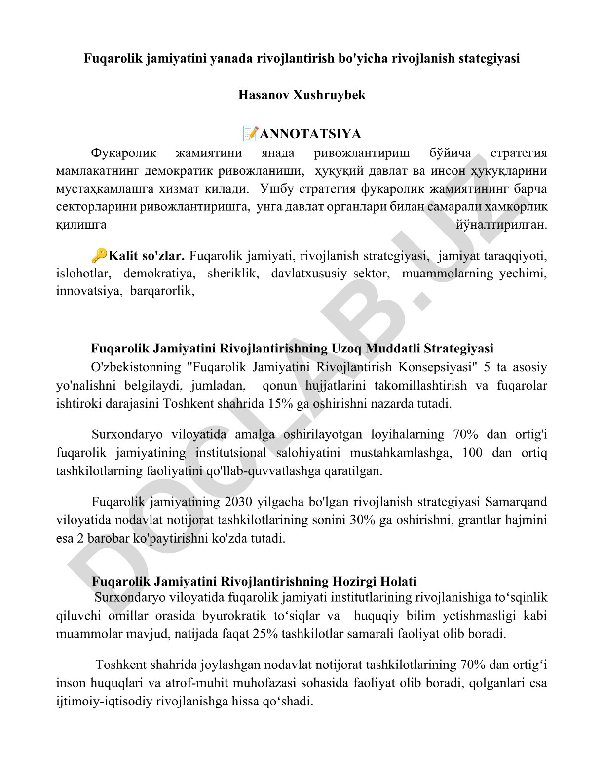 Fuqarolik jamiyatini rivojlantirish strategiyasi