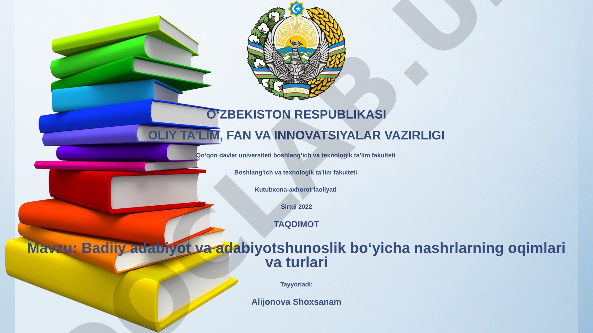 Badiiy adabiyot va adabiyotshunoslik bo'yicha nashrlarning oqimlari va turlari
