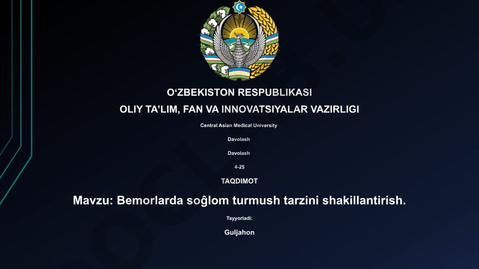 Bemorlarda sog'lom turmush tarzini shakillantirish