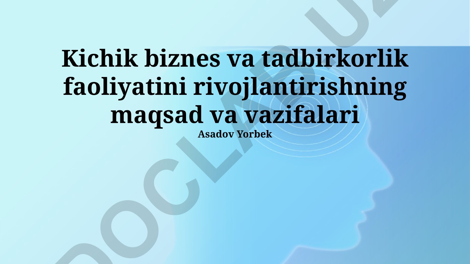 Kichik biznes va tadbirkorlik faoliyatini rivojlantirishning maqsad va vazifalari
