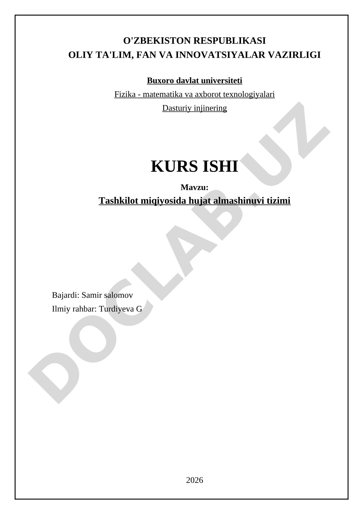 Tashkilot miqiyosida hujjat almashinuvi tizimi