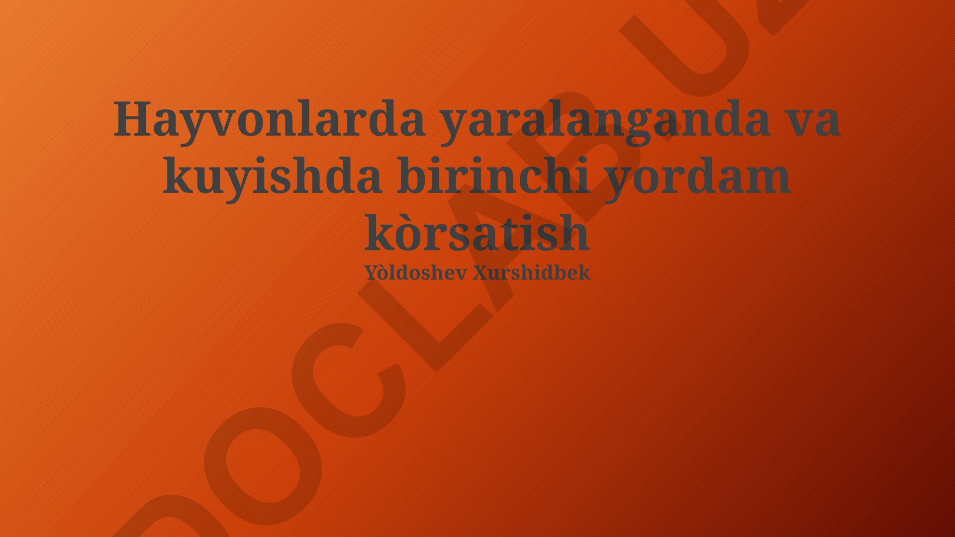 Hayvonlarda yaralanganda va kuyishda birinchi yordam