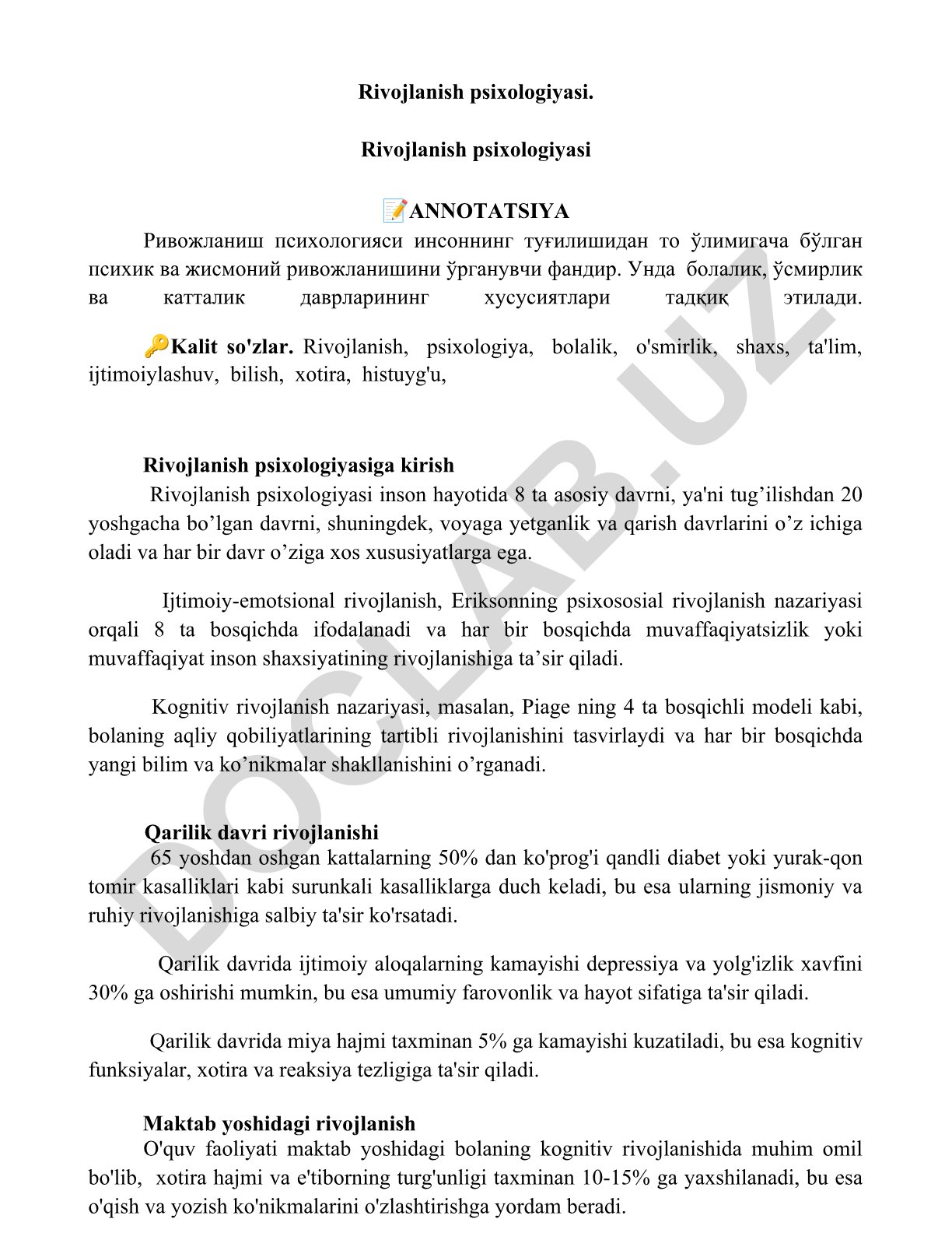 Rivojlanish psixologiyasi