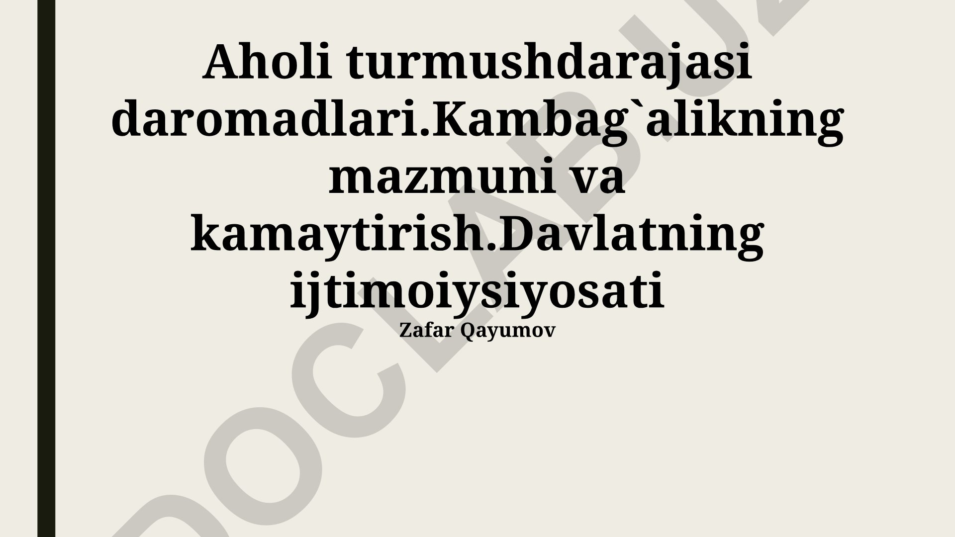 Aholi turmush darajasi, daromadlari va qashshoqlikni kamaytirish