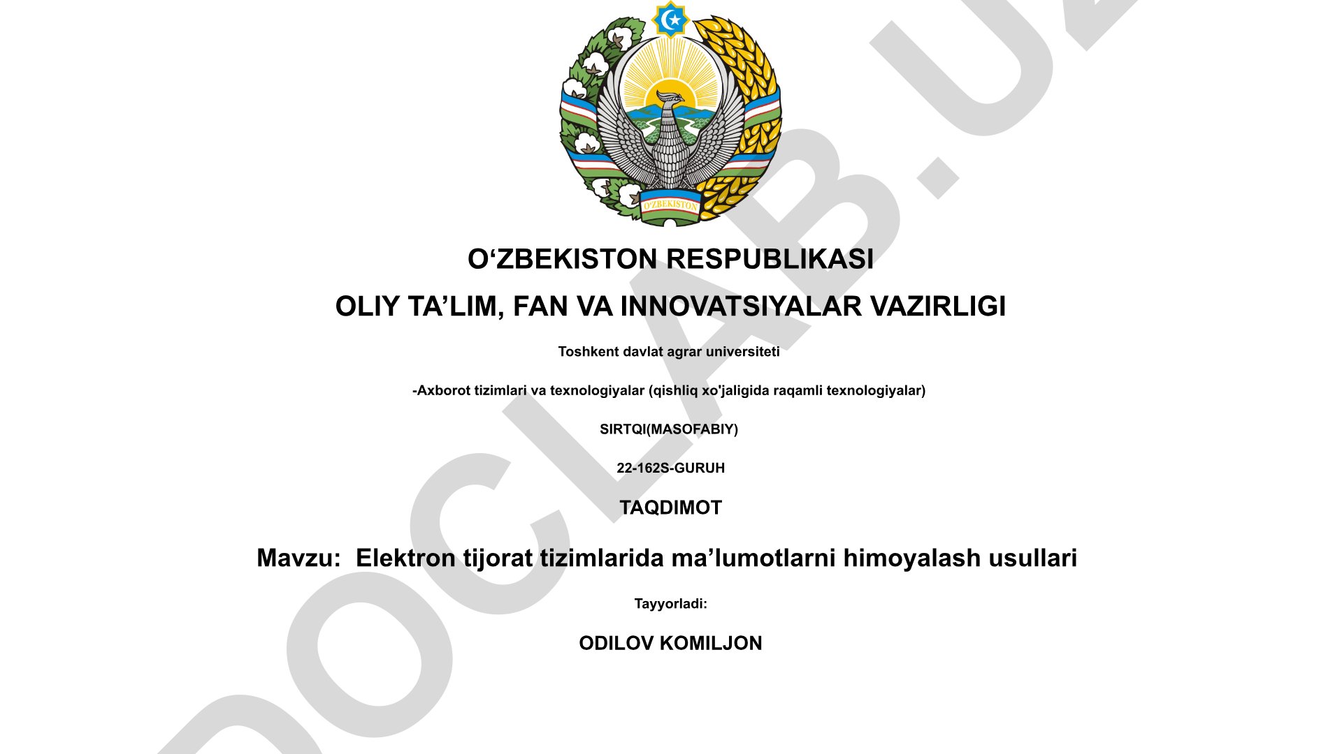 Elektron tijorat tizimlarida ma'lumotlarni himoyalash usullari