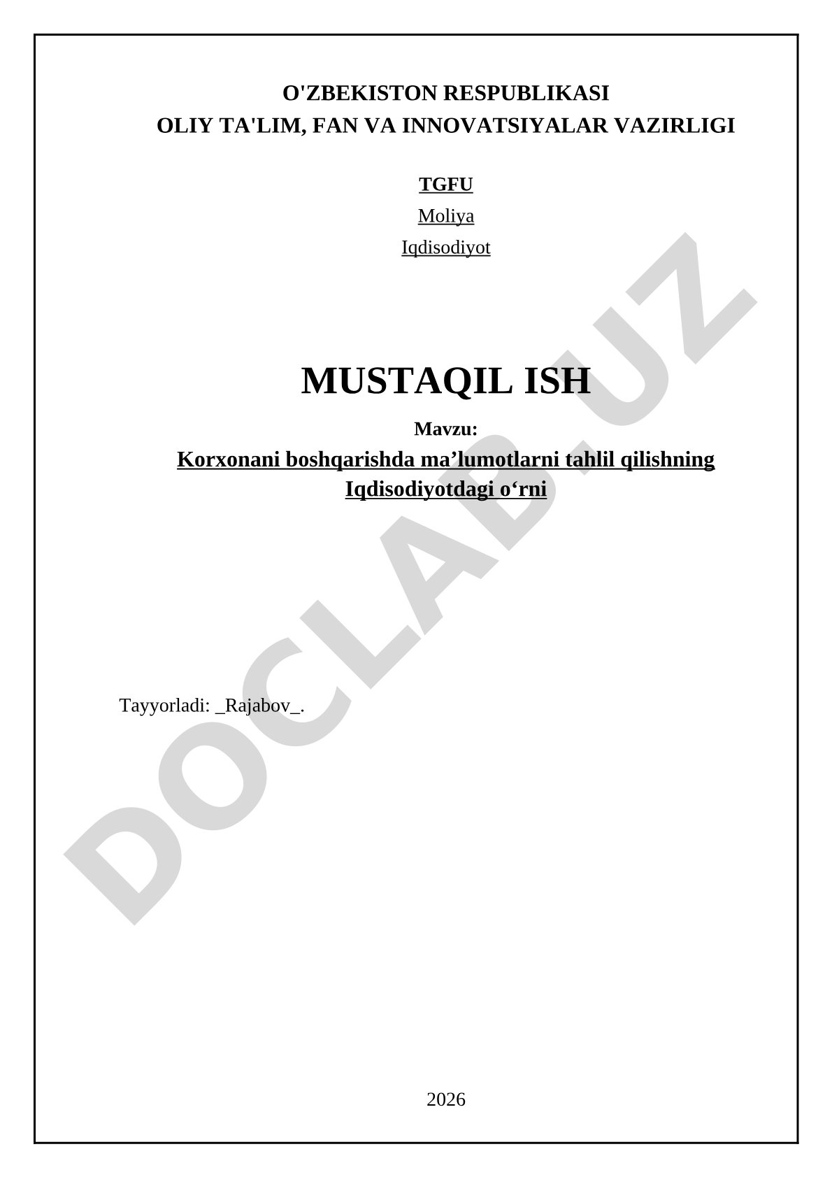 Korxonani boshqarishda maʼlumotlarni tahlil qilishning iqtisodiyotdagi oʻrni