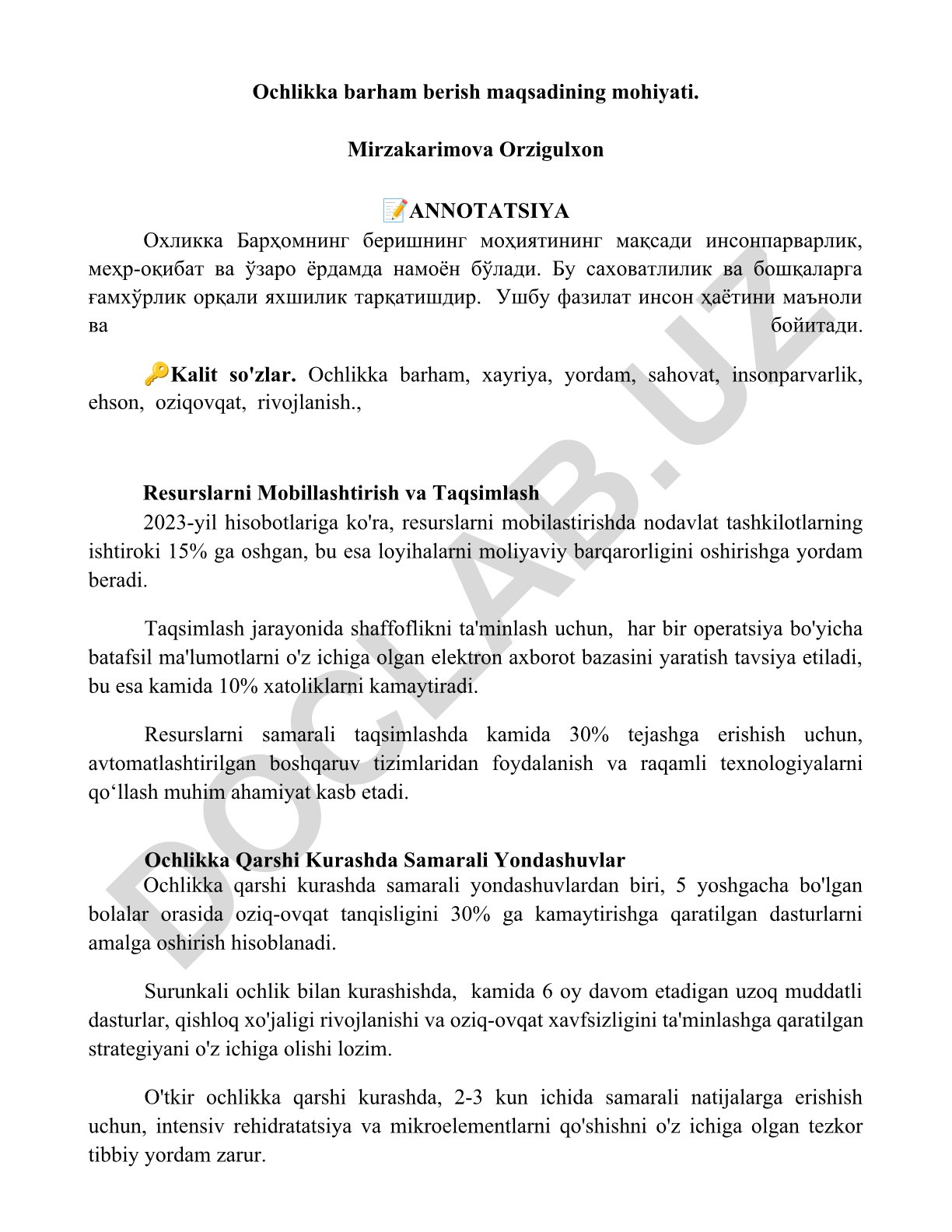 Ochlikka barham berish maqsadining mohiyati va samarali yondashuvlar