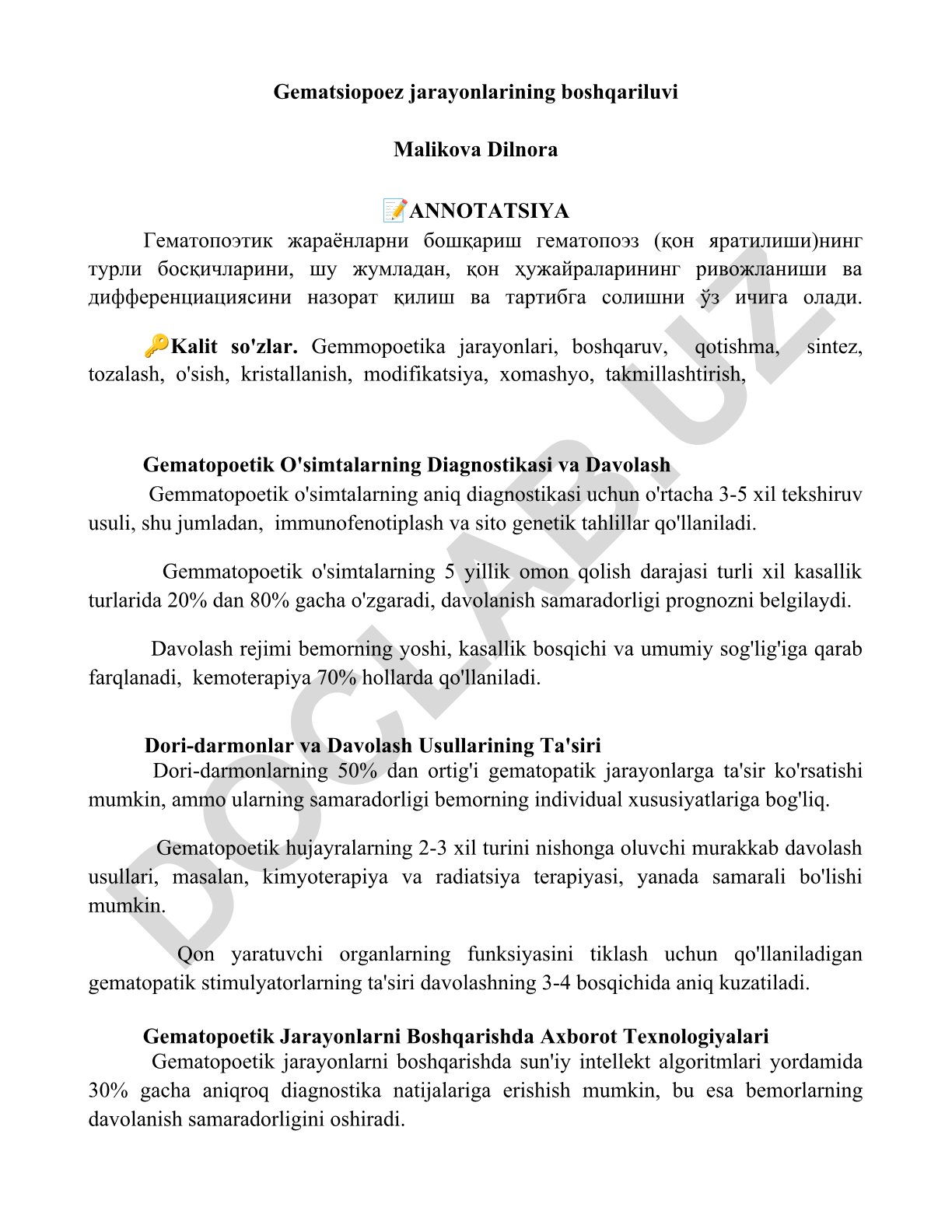 Gematsiopoez jarayonlarining boshqariluvi