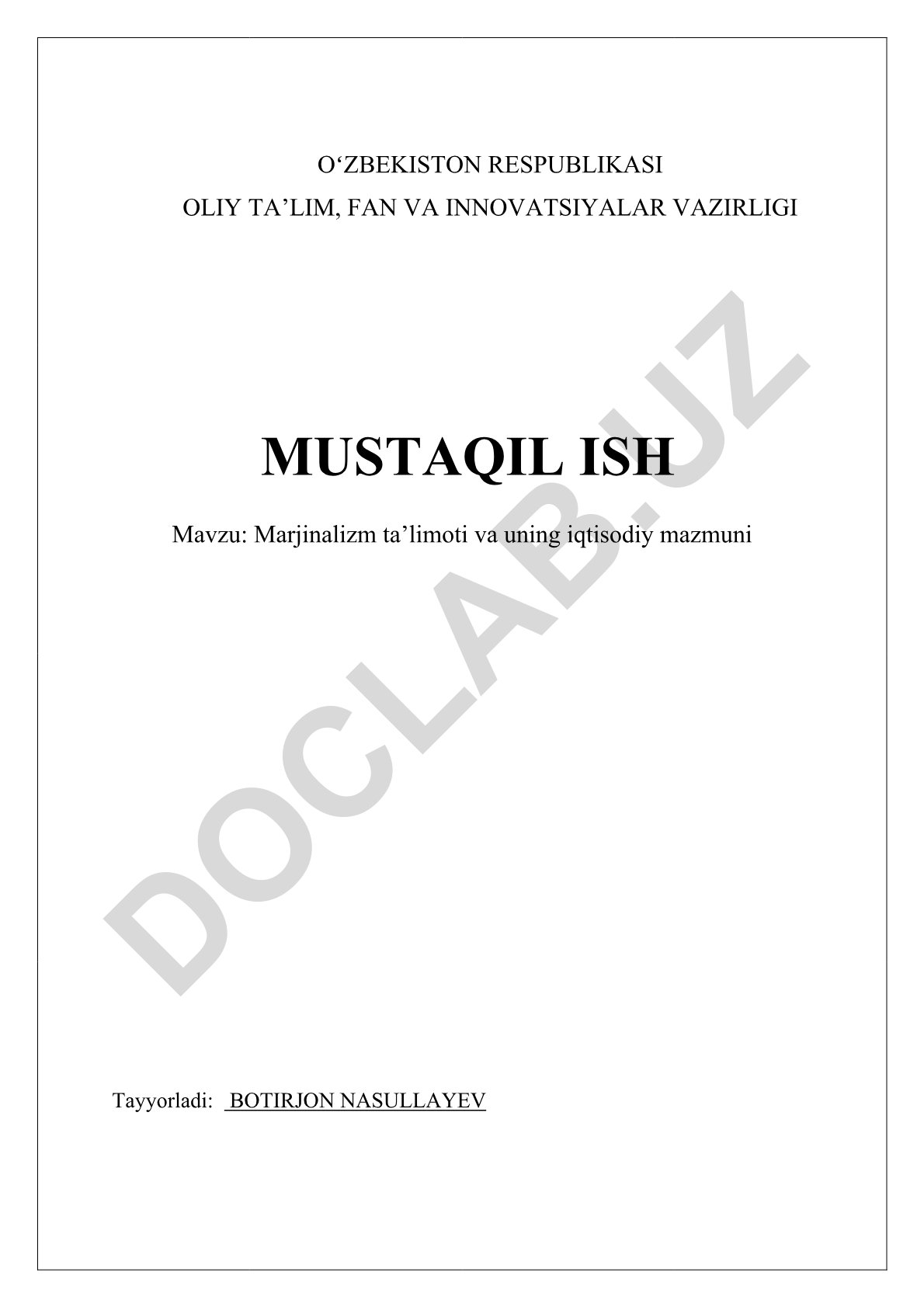 Marjinalizm ta’limoti va uning iqtisodiy mazmuni