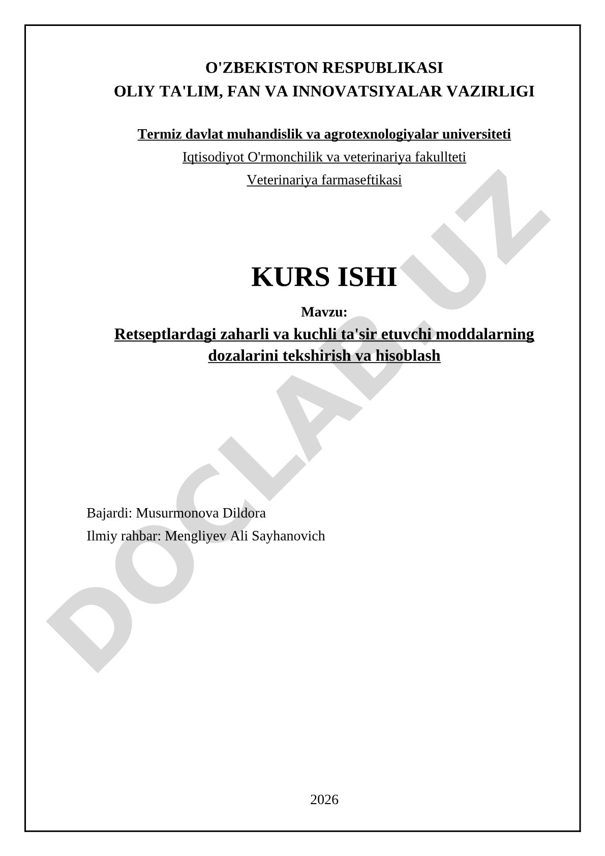 Retseptlardagi zaharli va kuchli ta'sir etuvchi moddalarning dozalarini tekshirish va hisoblash