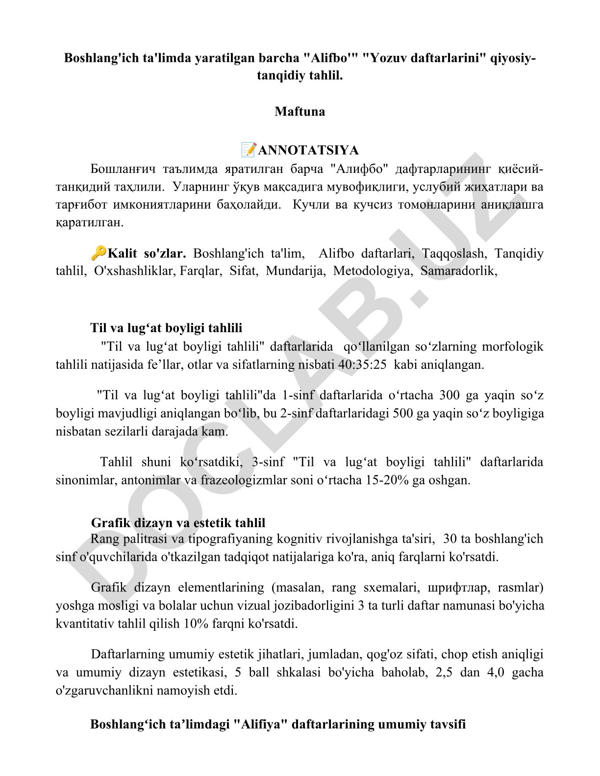 Boshlang'ich ta'limda yaratilgan barcha Alifbo daftarlarining qiyosiy-tanqidiy tahlili