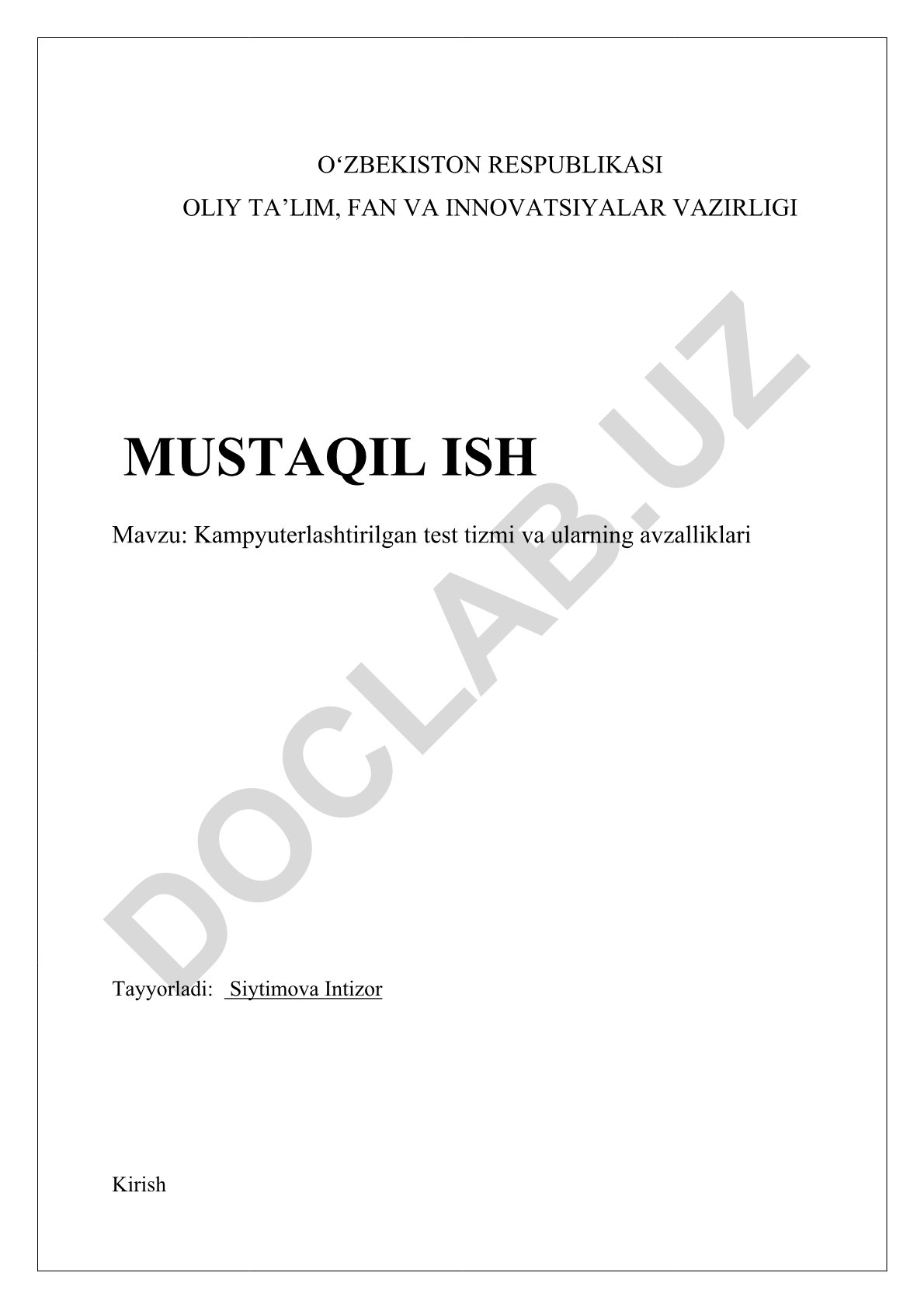 Kampyuterlashtirilgan test tizimi va ularning avzalliklari
