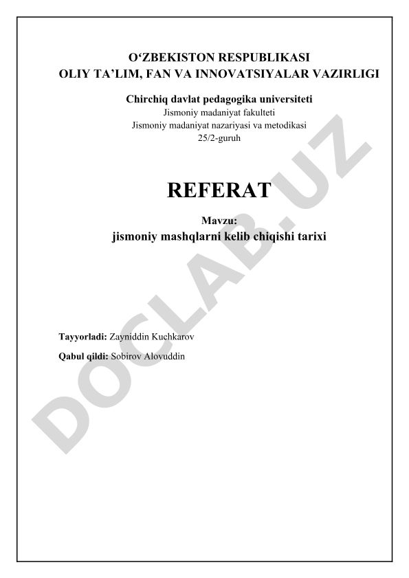 Jismoniy mashqlarni kelib chiqishi tarixi