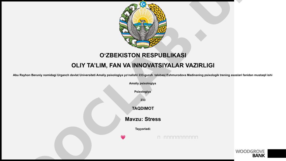 Stress: Ta'rif, Sabablar, Alomatlar va Boshqarish