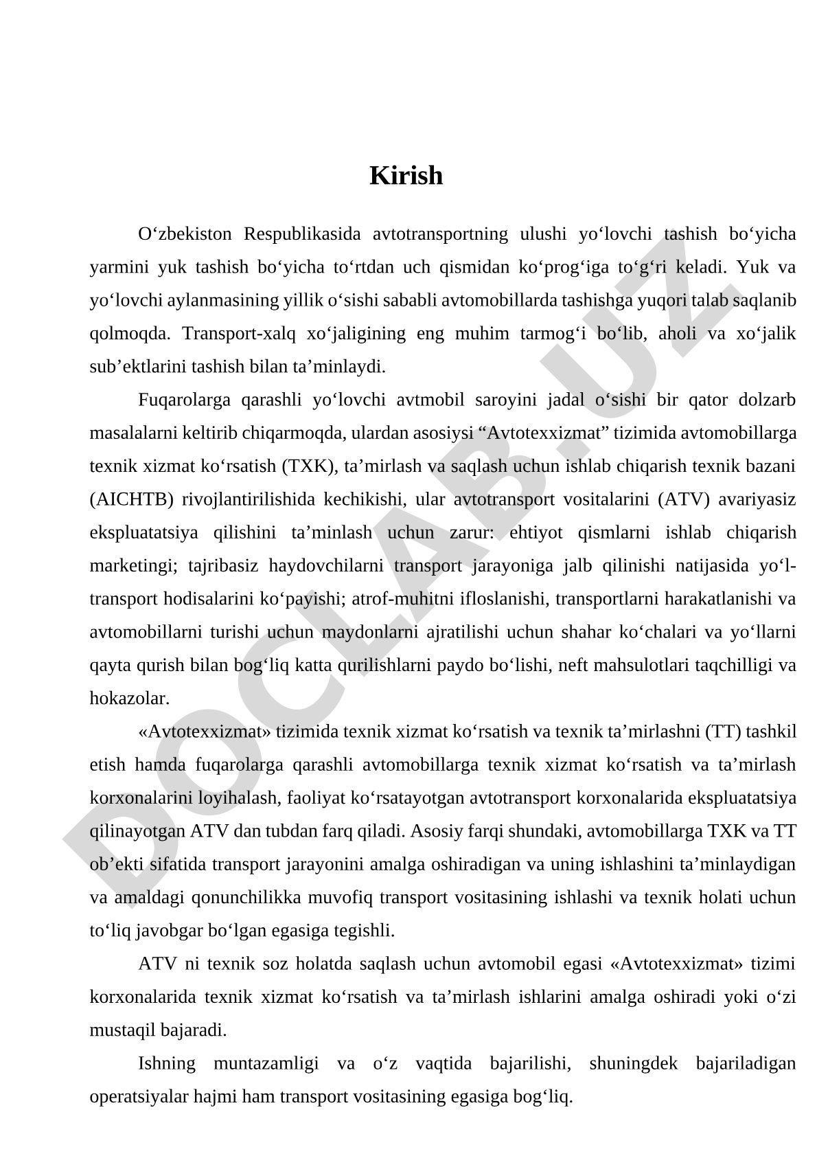Avtotransportda texnik xizmat ko'rsatish va ta'mirlash muammolari
