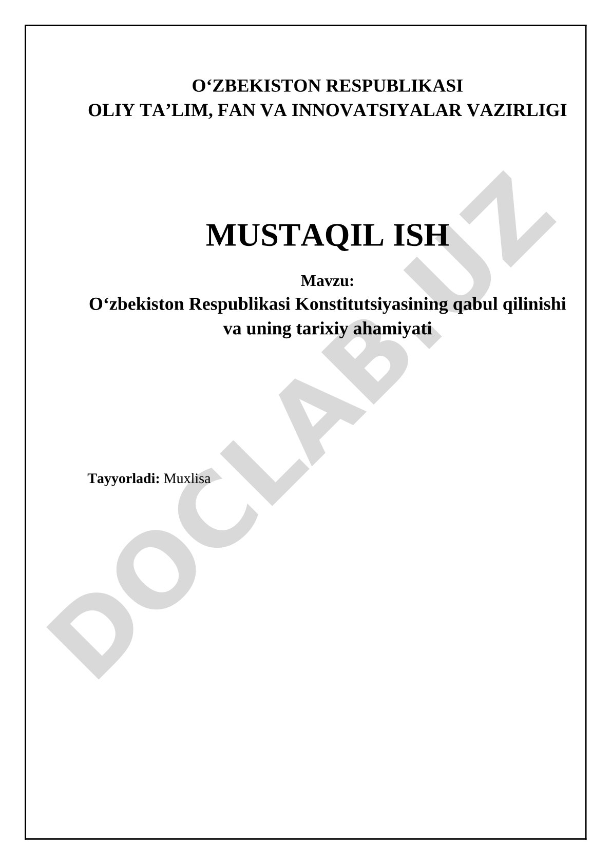 O‘zbekiston Respublikasi Konstitutsiyasining qabul qilinishi va uning tarixiy ahamiyati