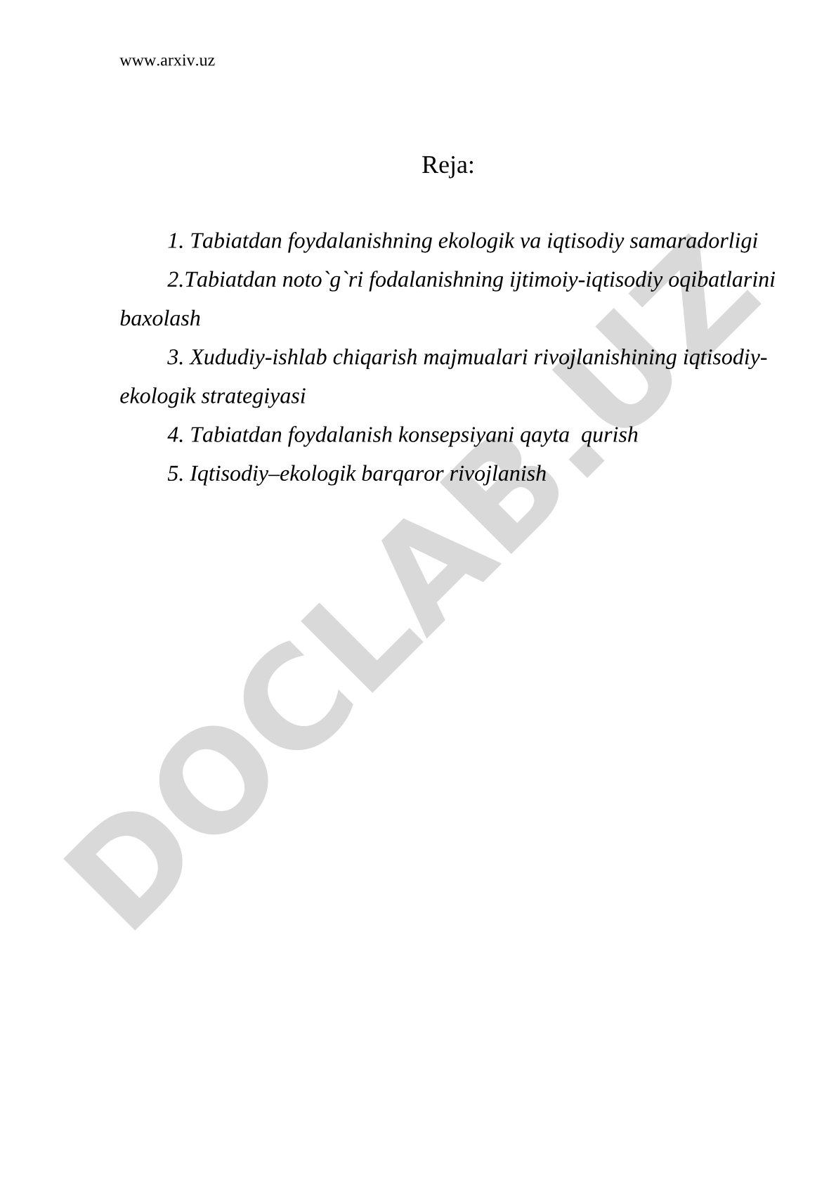 Tabiatdan foydalanishning ekologik va iqtisodiy samaradorligi