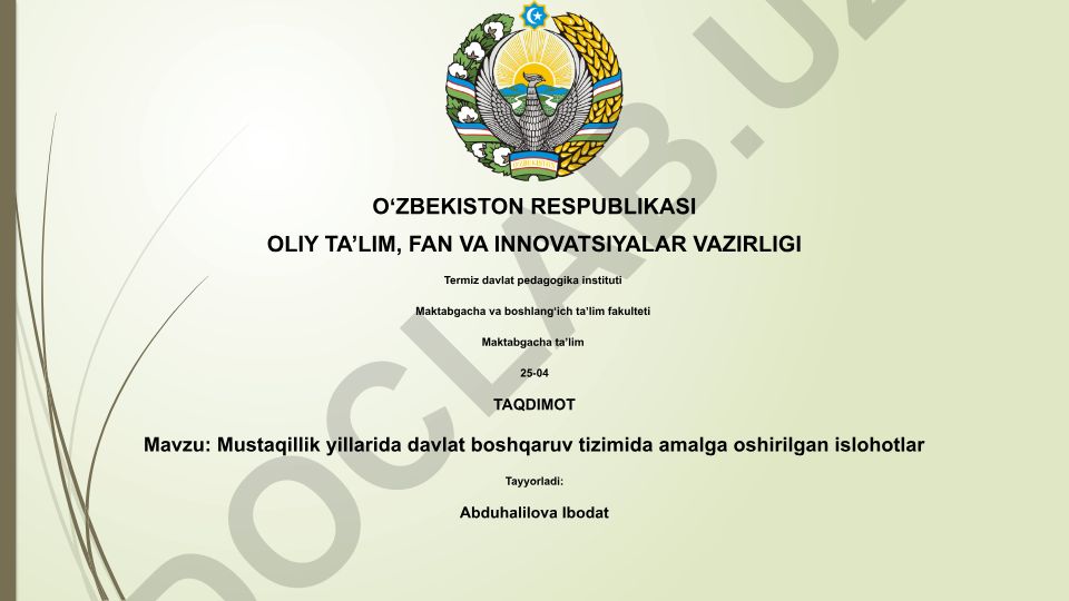 Mustaqillik yillarida davlat boshqaruv tizimida amalga oshirilgan islohotlar