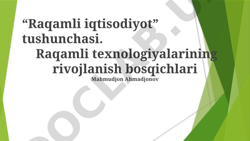 Raqamli iqtisodiyot tushunchasi va rivojlanish bosqichlari