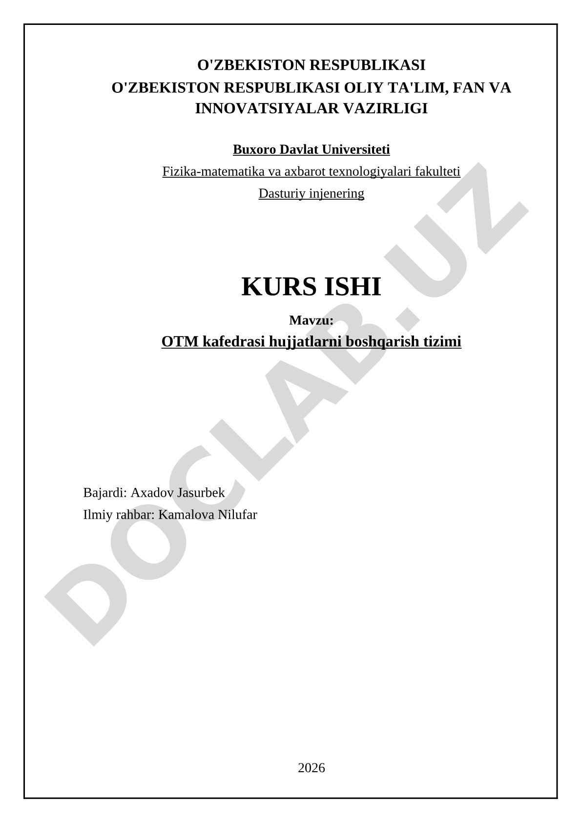 OTM kafedrasi hujjatlarni boshqarish tizimi