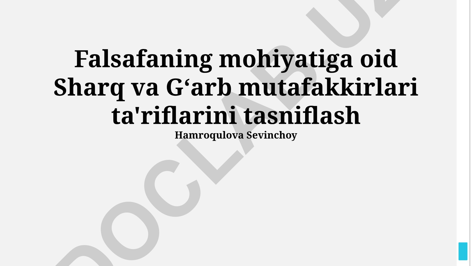 Sharq va G'arb mutafakkirlarining falsafa mohiyatini ta'riflash usullari tasnifi