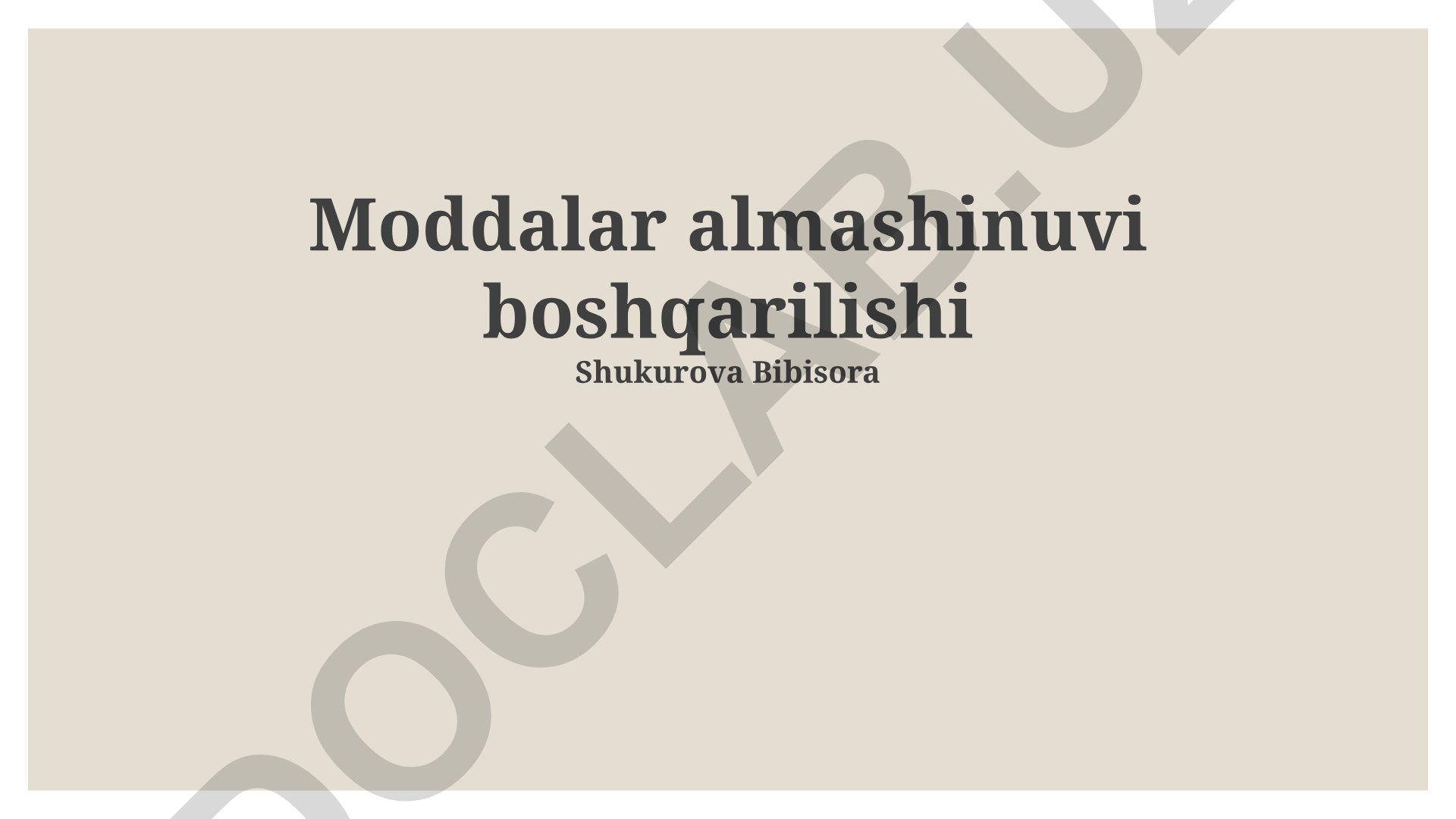 Moddalar almashinuvi boshqarilishi va metabolizm tartibga solinishi