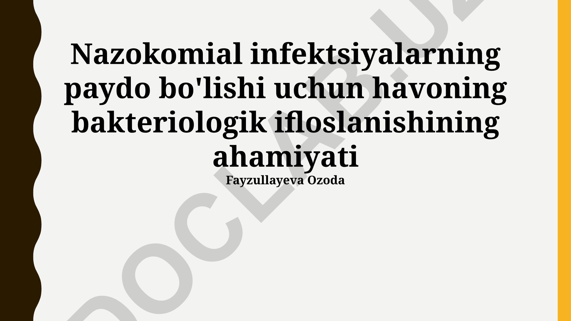 Nosokomial infektsiyalarning paydo bo'lishida havoning bakteriologik ifloslanishining ahamiyati
