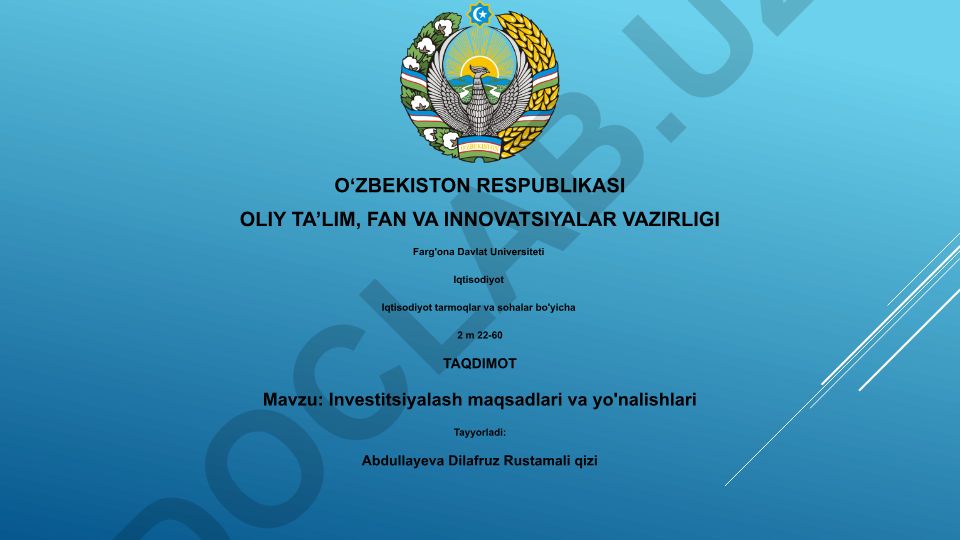 Investitsiyalash maqsadlari va yo'nalishlari