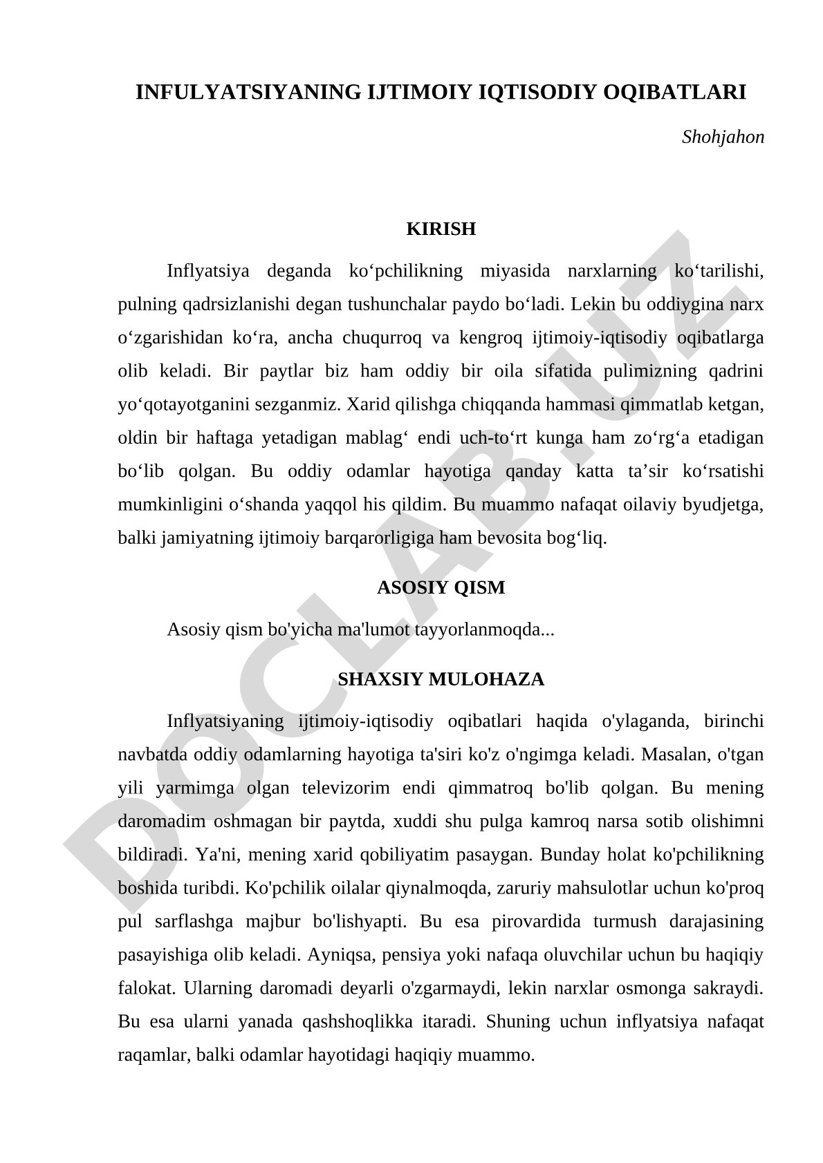 Inflyatsiyaning ijtimoiy iqtisodiy oqibatlari