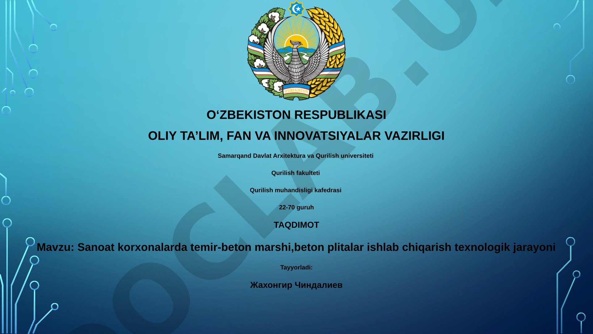 Sanoat korxonalarda temir-beton marshi, beton plitalar ishlab chiqarish texnologik jarayoni