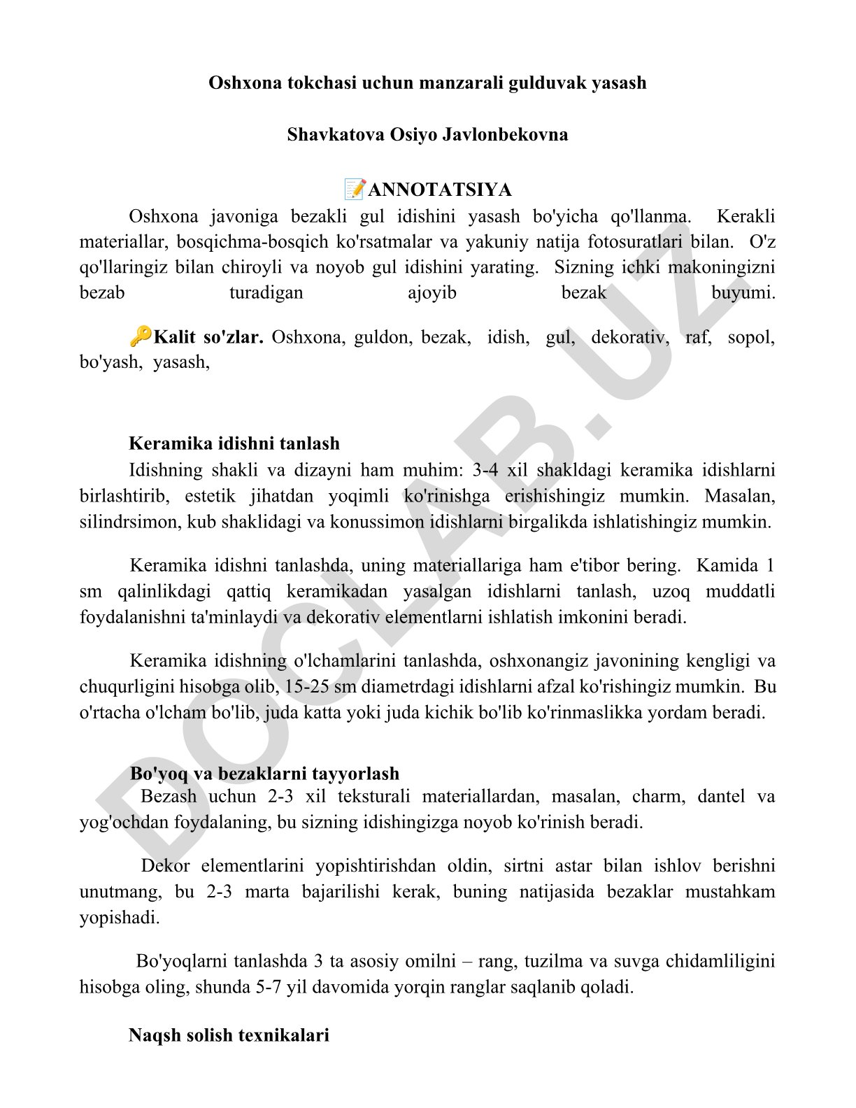 Oshxona tokchasi uchun manzarali gulduvak yasash