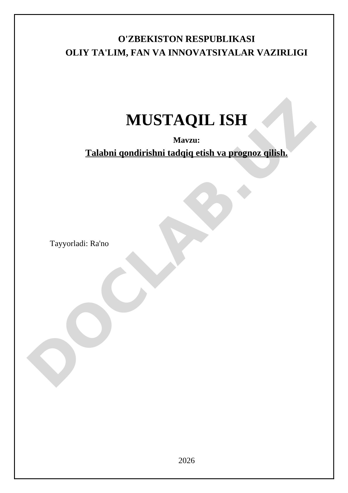 Talabni qondirishni tadqiq etish va prognoz qilish