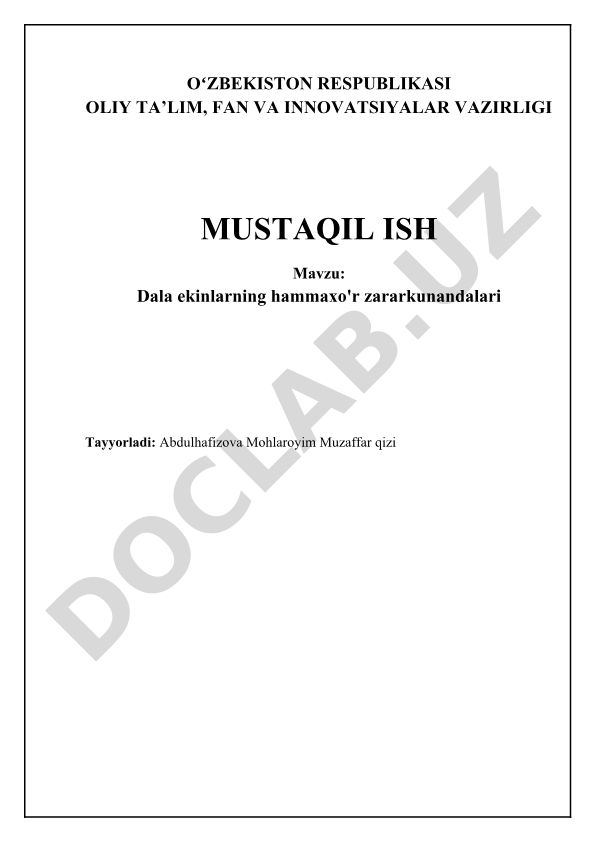 Dala ekinlarning hammaxo'r zararkunandalari
