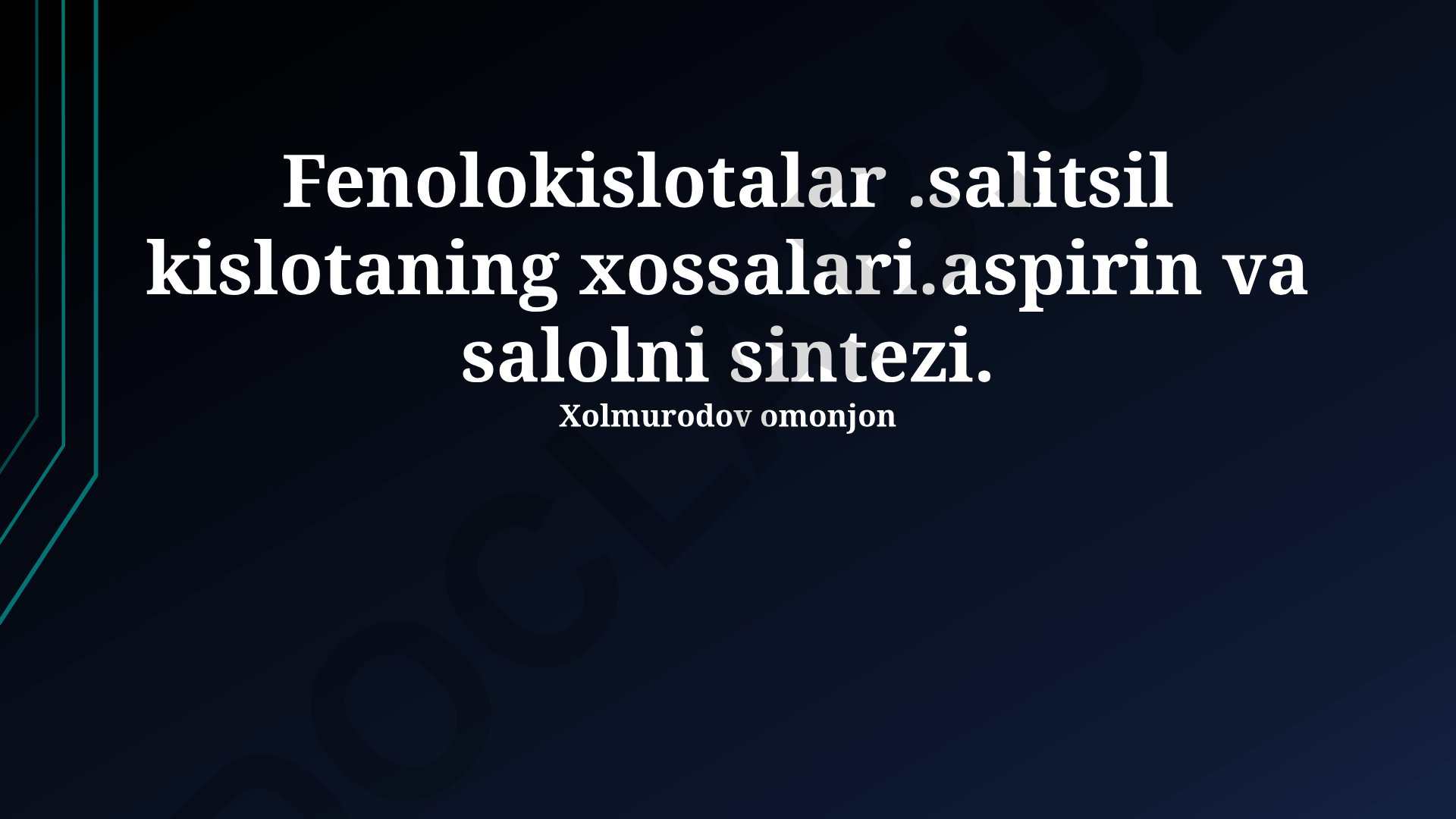 Fenolokislotalar, salitsil kislota xossalari, aspirin va salol sintezi