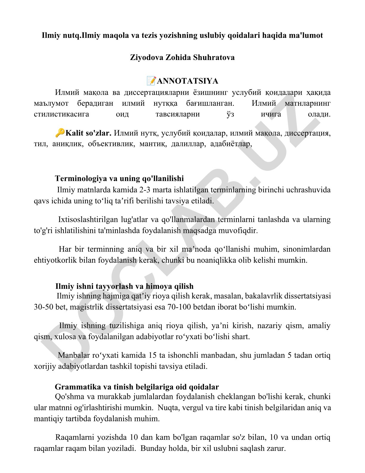 Ilmiy maqola va tezis yozishning uslubiy qoidalari