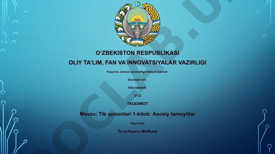 Tib qonunlari 1-kitob: Asosiy tamoyillar
