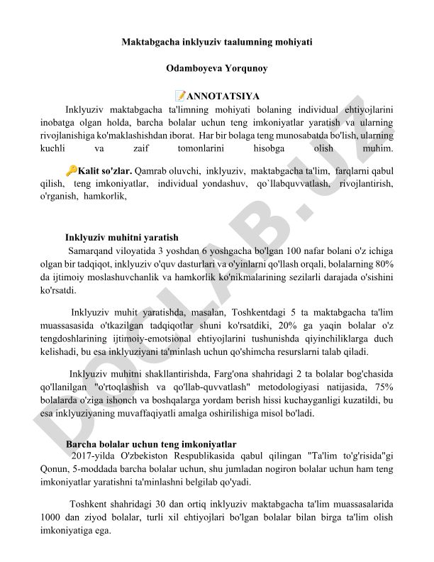 Maktabgacha inklyuziv ta'limning mohiyati