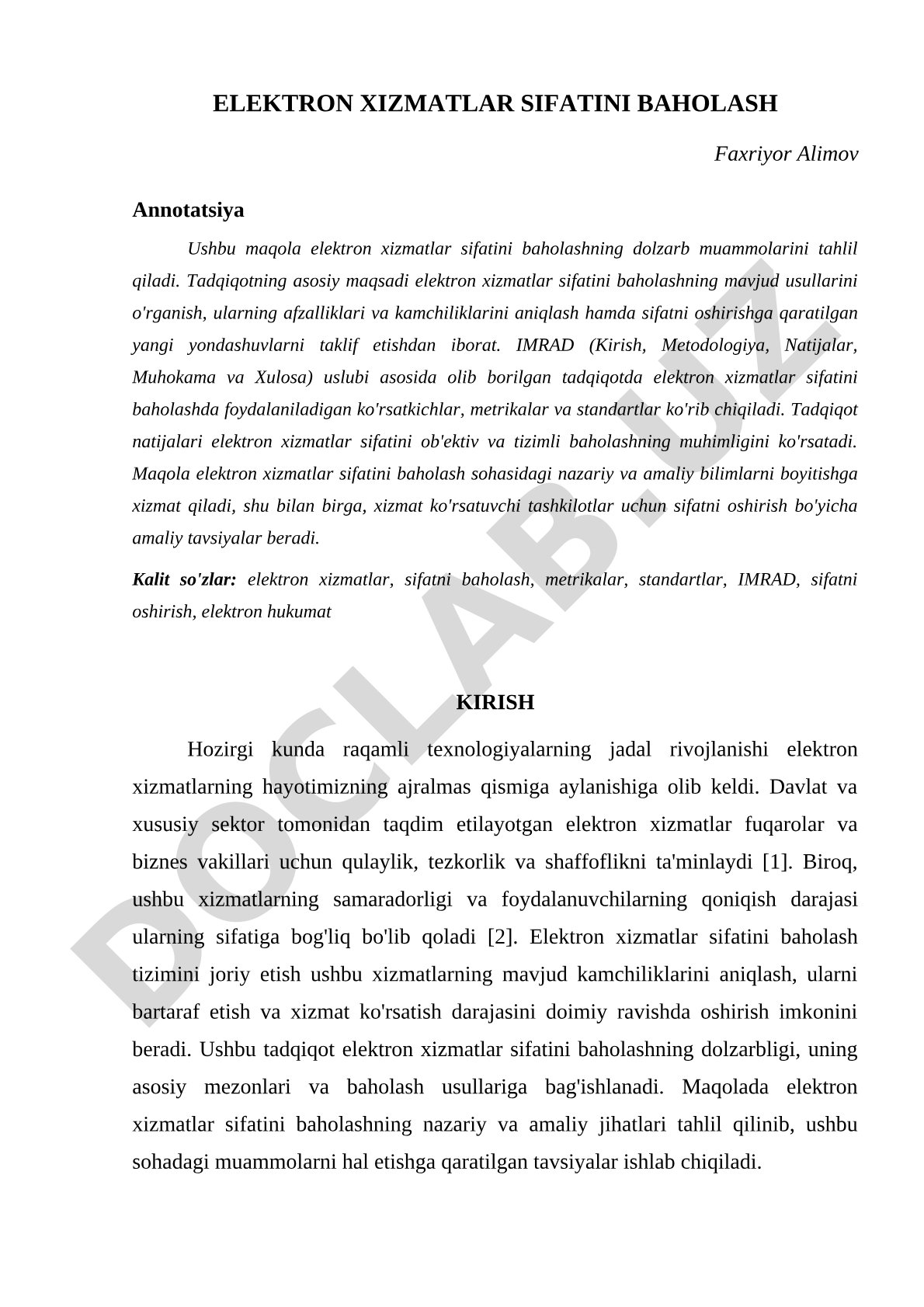 Elektron xizmatlar sifatini baholash