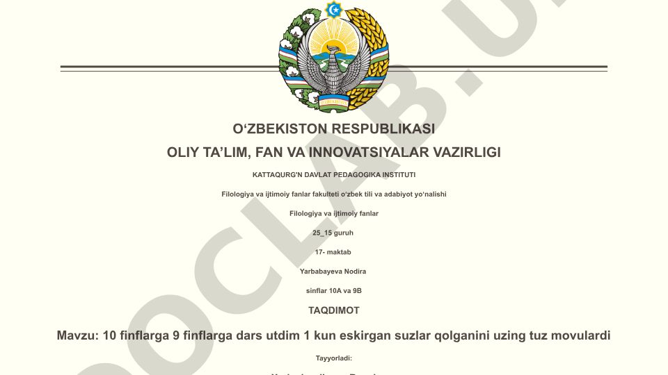 10 va 9 sinflarga bir kunlik so'zlar darsi