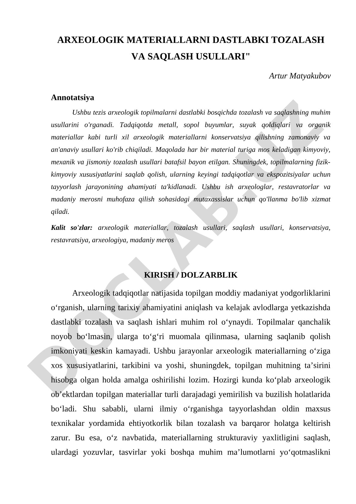 Arxeologik materiallarni dastlabki tozalash va saqlash usullari