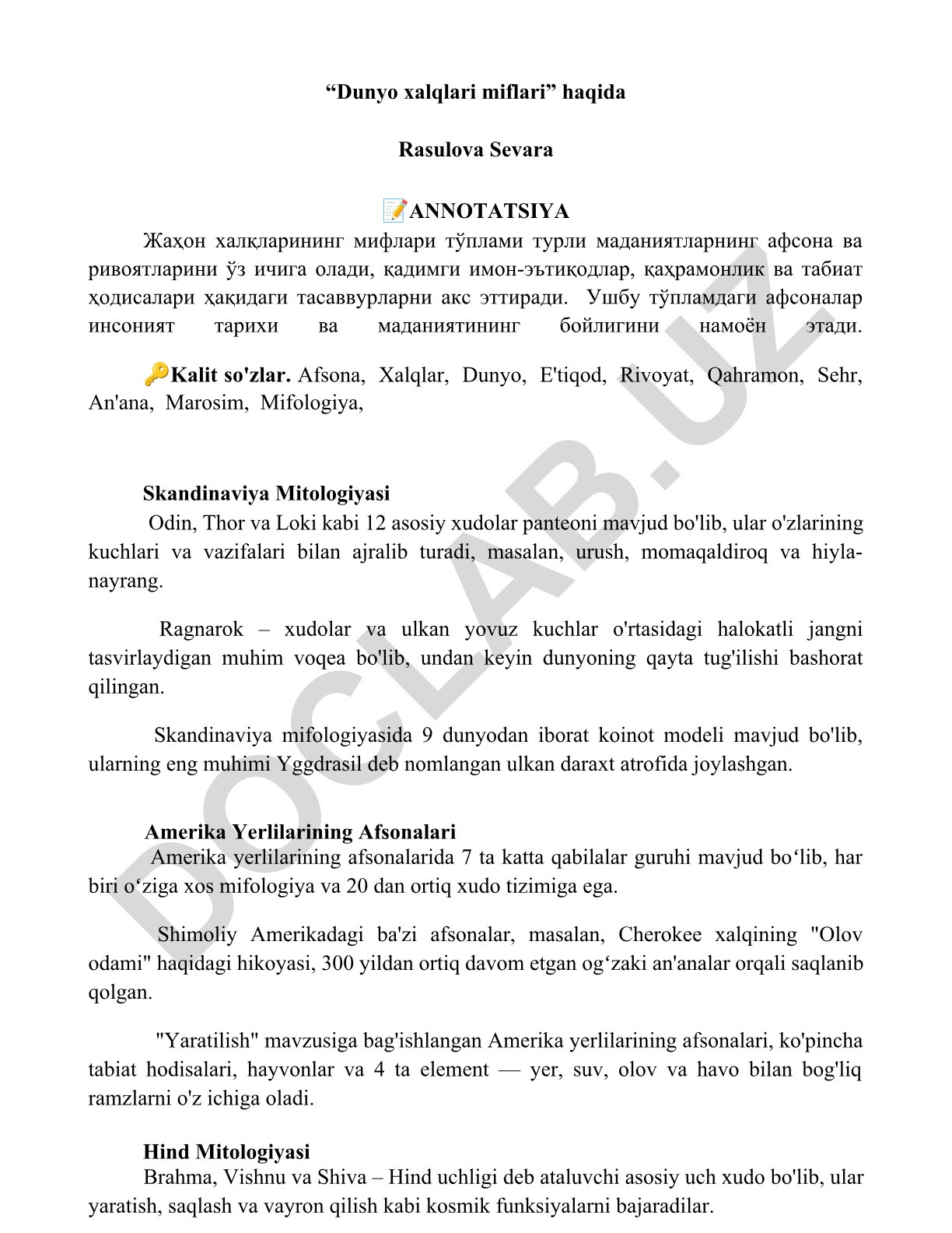 Dunyo xalqlari miflari