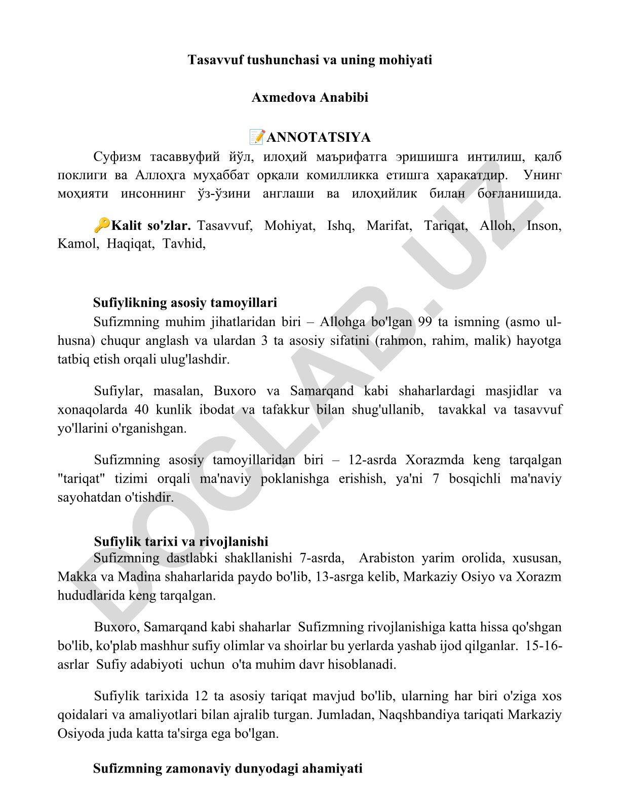Tasavvuf tushunchasi va uning mohiyati