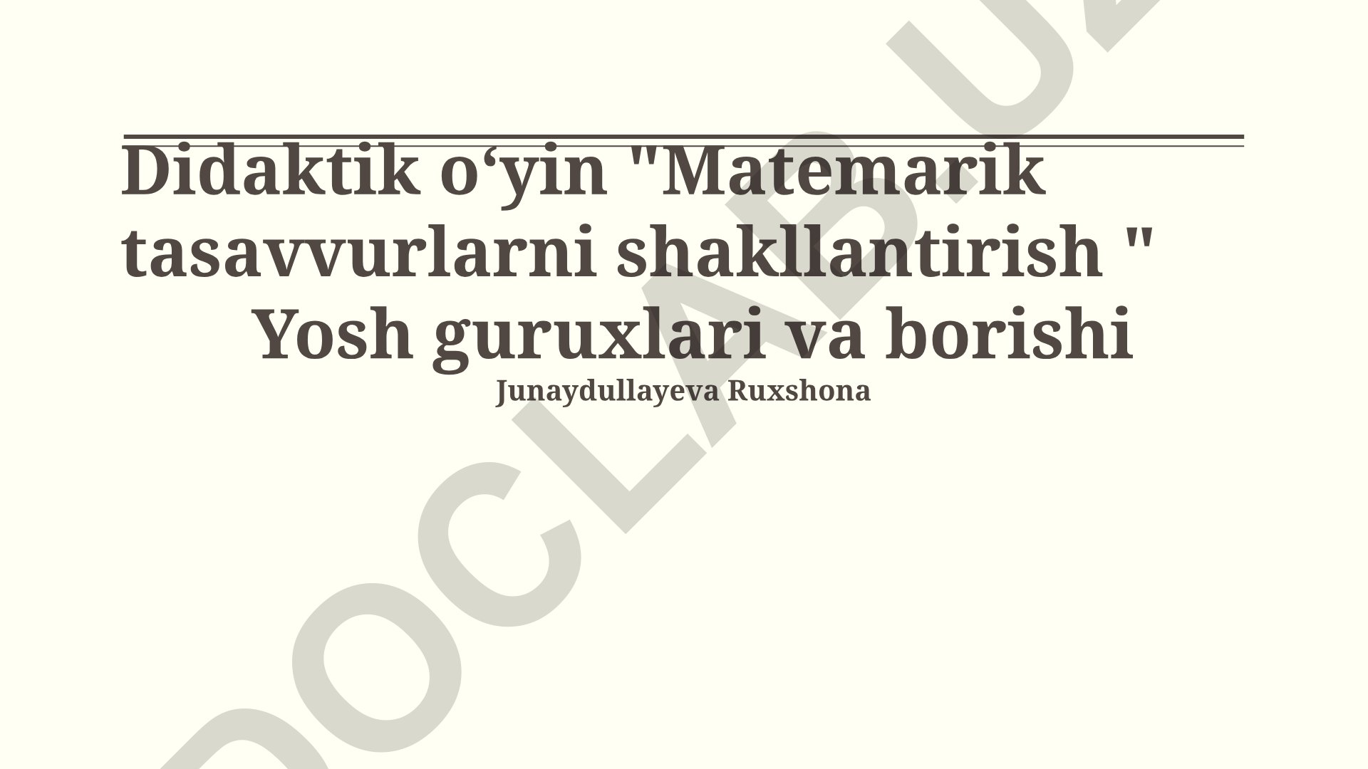 Matematik tasavvurlarni shakllantirish didaktik o'yini