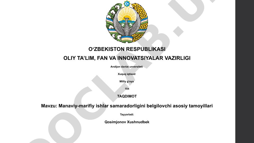 Manaviy-marifiy ishlar samaradorligini belgilovchi asosiy tamoyillari