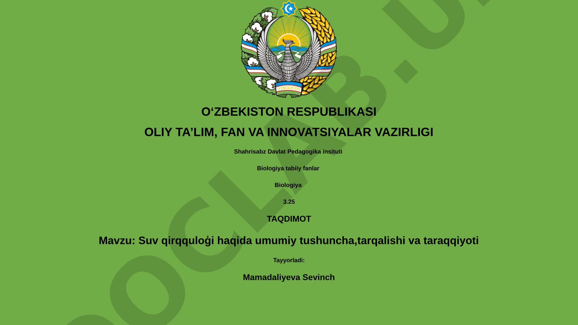 Suv qirqquloģi haqida umumiy tushuncha, tarqalishi va taraqqiyoti